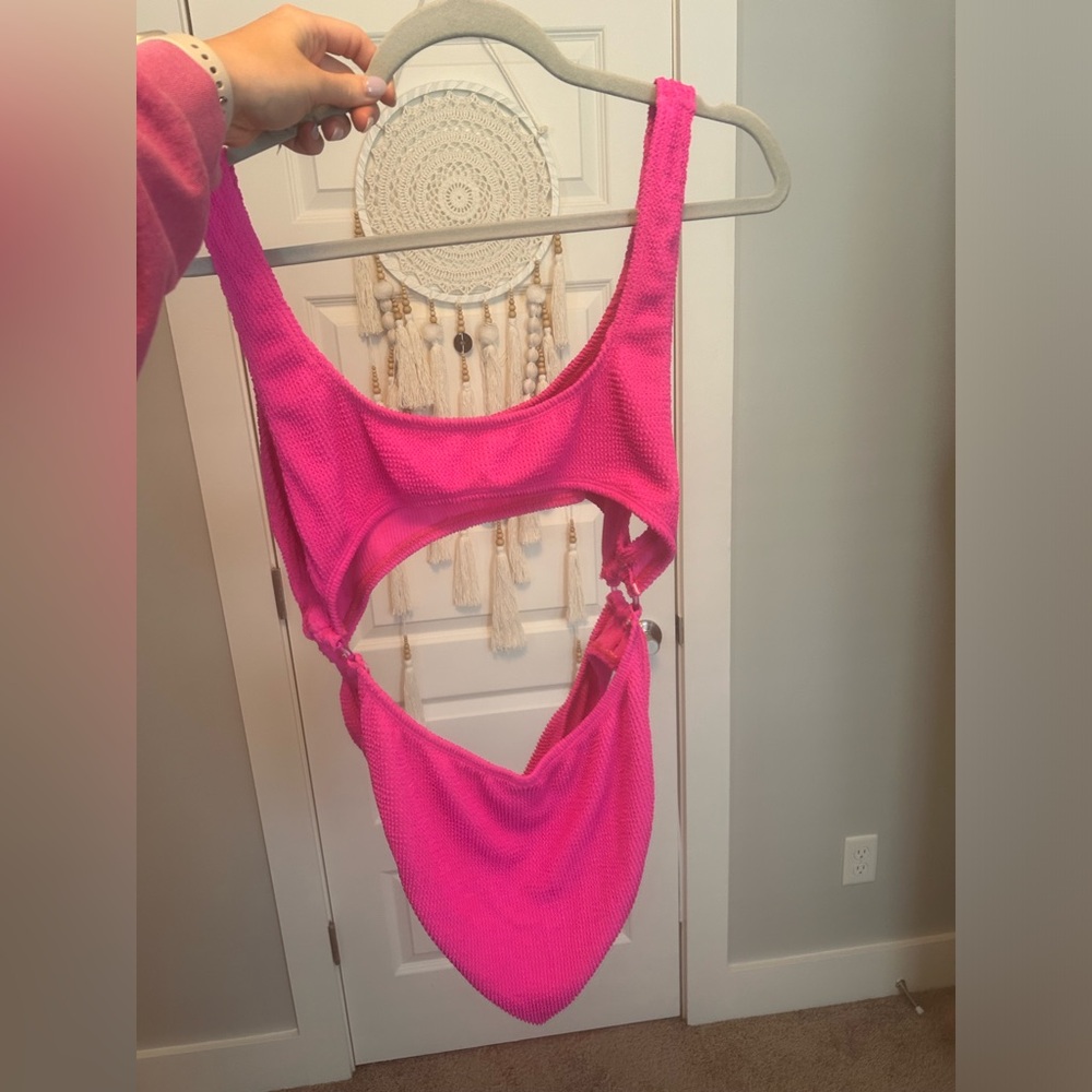 Bright pink Good American one piece swimsuit